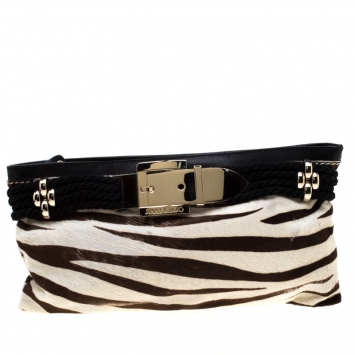 Pre Owned Jimmy Choo Black/White Zebra Print Calfhair Clutch