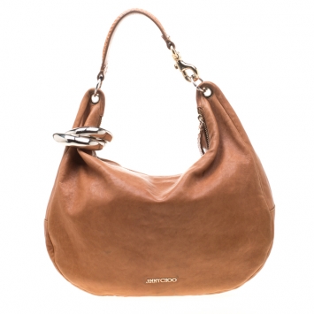 Pre Owned Jimmy Choo Brown Leather Large Sky Bangle Hobo