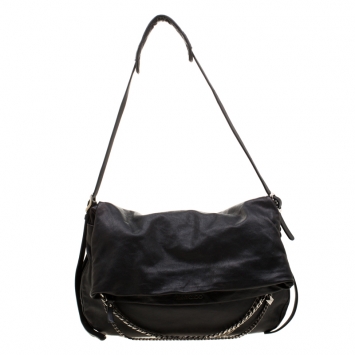 Pre Owned Jimmy Choo Black Leather Boho Biker Chain Hobo