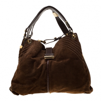 مملوكة مسبقًا Jimmy Choo Brown Suede Alex Hobo