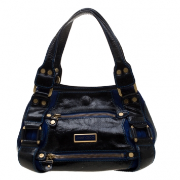 Pre Owned Jimmy Choo Black/Blue Leather and Suede Mahala Tote
