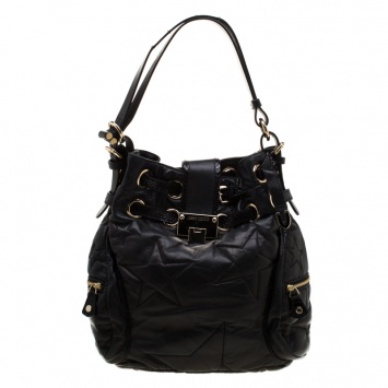 Pre Owned Jimmy Choo Black Leather and Snakeskin Trim RIki Side Pocket Hobo