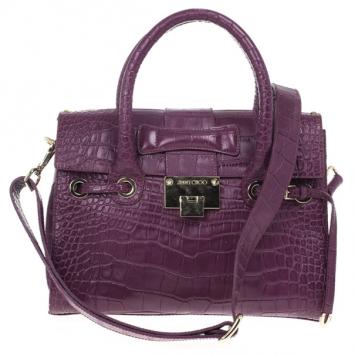 Pre Owned Jimmy Choo Small Rosalie Crocodile-Embossed Satchel