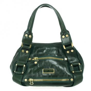 Pre Owned Jimmy Choo Green Patent Leather and Suede Mahala Bag