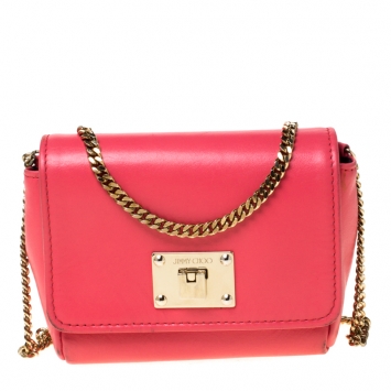 Pre Owned Jimmy Choo Hot Pink Leather Mini Ruby Crossbody Bag