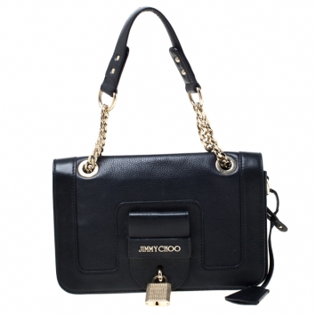 Pre Owned Jimmy Choo Black Leather Padlock Shoulder Bag