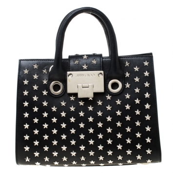 Pre Owned Jimmy Choo Black Star Studded Leather Riley Top Handle Bag