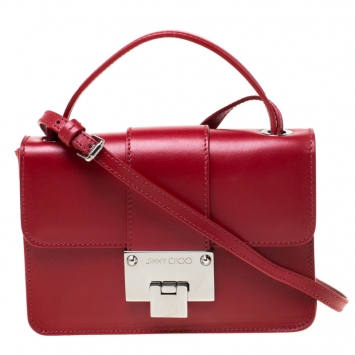 Pre Owned Jimmy Choo Red Leather Rebel Crossbody Bag