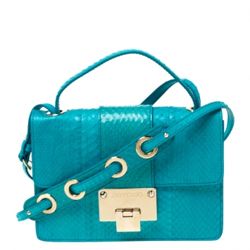 Pre Owned Jimmy Choo Blue Snakeskin Rebel Crossbody Bag