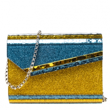 Pre Owned Jimmy Choo Blue/Gold Shimmering Acrylic Candy Clutch Bag