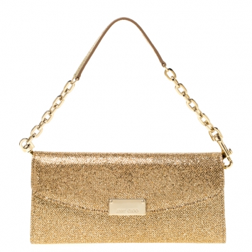 Pre Owned Jimmy Choo Gold Lame Glitter Riane Clutch