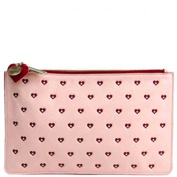 Pre Owned Jimmy Choo Pink Leather Sweet Heart Clutch Bag 