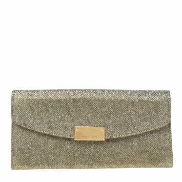 Pre Owned Jimmy Choo Gold  Lace and Glitter Fabric Riane Clutch  