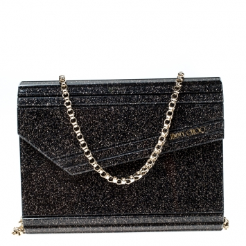 Pre Owned Jimmy Choo Black/Gold Glitter Acrylic Candy Clutch Bag