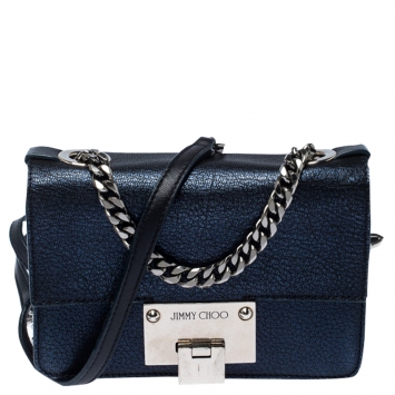 Pre Owned Jimmy Choo Metallic Blue Leather Rebel Crossbody Bag