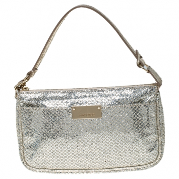 Pre Owned Jimmy Choo Gold Glitter Top Zip Pochette Bag