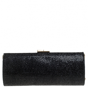 مملوكة مسبقًا Jimmy Choo Black Fabric Glitter Twill Tube Clutch