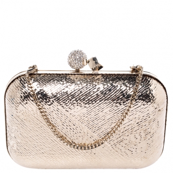 Pre Owned Jimmy Choo Gold Metal Cloud Motif Etched Clutch