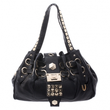 Pre Owned Jimmy Choo Black Leather Studded Riki Tote