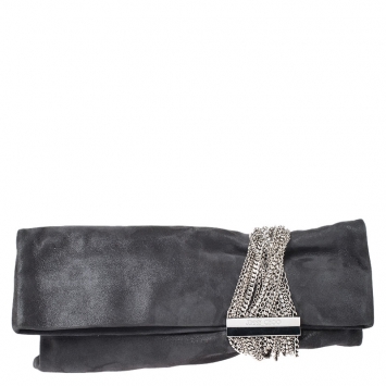 Pre Owned Jimmy Choo Grey Suede Chandra Clutch