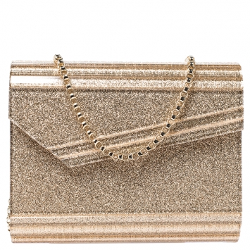 Pre Owned Jimmy Choo Gold Glitter Acrylic Candy Clutch Bag