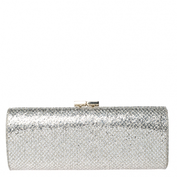 مملوكة مسبقًا Jimmy Choo Silver/Gold Glitter Fabric Twill Tube Clutch