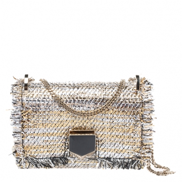 Pre Owned Jimmy Choo Metallic Woven Straw and Fabric Lockett Shoulder Bag