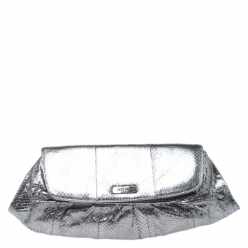 Pre Owned Jimmy Choo Metallic Silver Snakeskin Leather Clutch