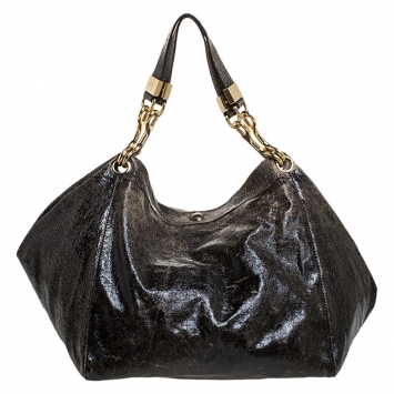 Pre Owned Jimmy Choo Black Crinkled Leather Lohla Jane Tote