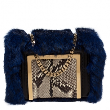 Pre Owned Jimmy Choo Blue Fur and Python Ava Crossbody Bag
