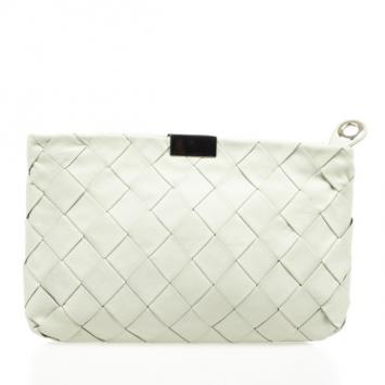Pre Owned Jimmy Choo White Leather Zulu Woven Clutch