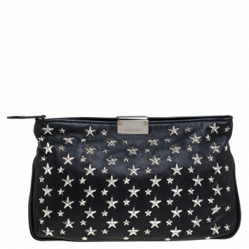 Pre Owned Jimmy Choo Black Leather Star Studded Zulu Clutch