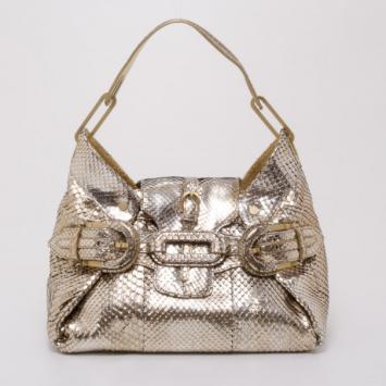 Pre Owned Jimmy Choo Gold Python Tulita Bag