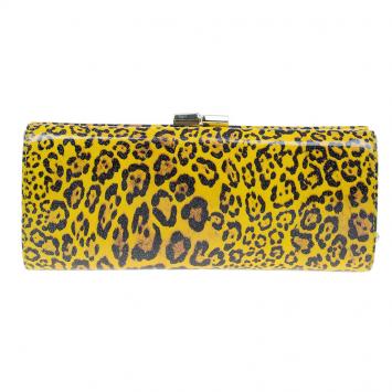 Pre Owned Jimmy Choo Yellow Patent Leopard Print Twill Tube Clutch