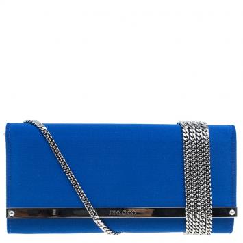 Pre Owned Jimmy Choo Electric Blue Satin Exclusive Milla Chain Clutch 