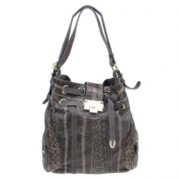 Pre Owned Jimmy Choo Grey Python Ramona Bucket Bag