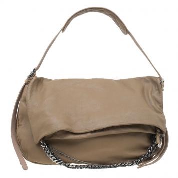 Pre Owned Jimmy Choo Beige Leather Large Biker Saddle Chain Crossbody Bag