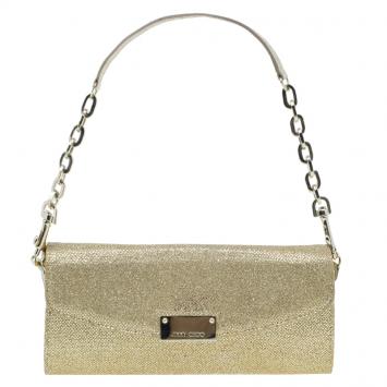 Pre Owned Jimmy Choo Gold Lamé Glitter Riane Convertible Clutch