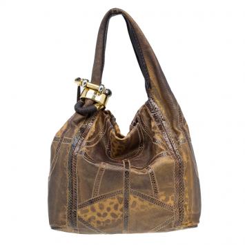 مملوكة مسبقًا Jimmy Choo Brown Lizard/Snakeskin Patchwork Saba Hobo