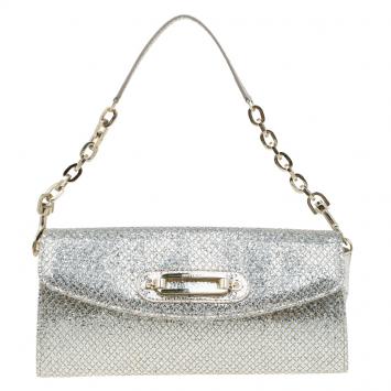 Pre Owned Jimmy Choo Gold Glitter Leather Clutch Bag