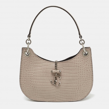 Pre Owned Jimmy Choo Taupe Croc Embossed Leather Varenne Hobo