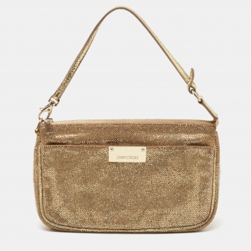 Pre Owned Jimmy Choo Gold Glitter Pochette Bag