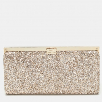 Pre Owned Jimmy Choo Gold Glitter Fabric Camille Clutch