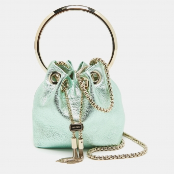 Pre Owned Jimmy Choo Mint Green Leather BonBon Ring Handle Bag