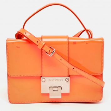 Pre Owned Jimmy Choo Neon Orange Patent Leather Rebel Crossbody Bag