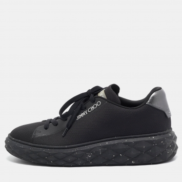 Pre Owned Jimmy Choo Black Fabric and Leather Diamond Sneakers Size 41