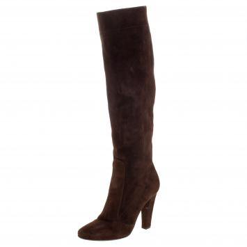 مملوكة مسبقًا Jimmy Choo Brown Suede Knee Length Boots Size 37
