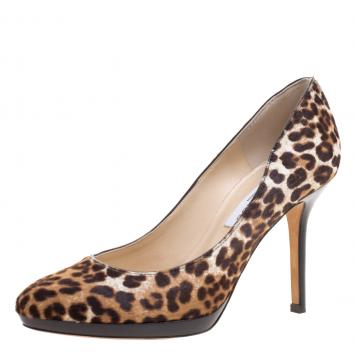 Pre Owned Jimmy Choo Brown Leopard Print Calf Hair Aimee Pumps Size 36