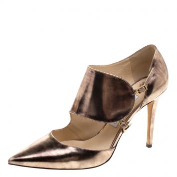 Pre Owned Jimmy Choo Metallic Bronze Leather Houry Pointed Toe D'orsay Pumps Size 38.5