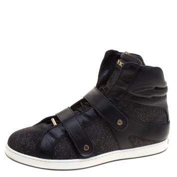 Pre Owned Jimmy Choo Black Pixelated Leather Yazz High Top Sneakers Size 40